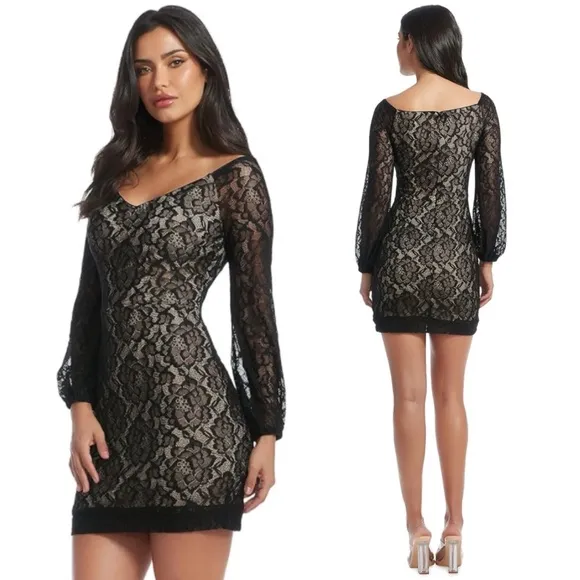 Dress the Population Esperanza Bodycon Mini Dress, Black/Nude Size S EXCELLENT - Image 2