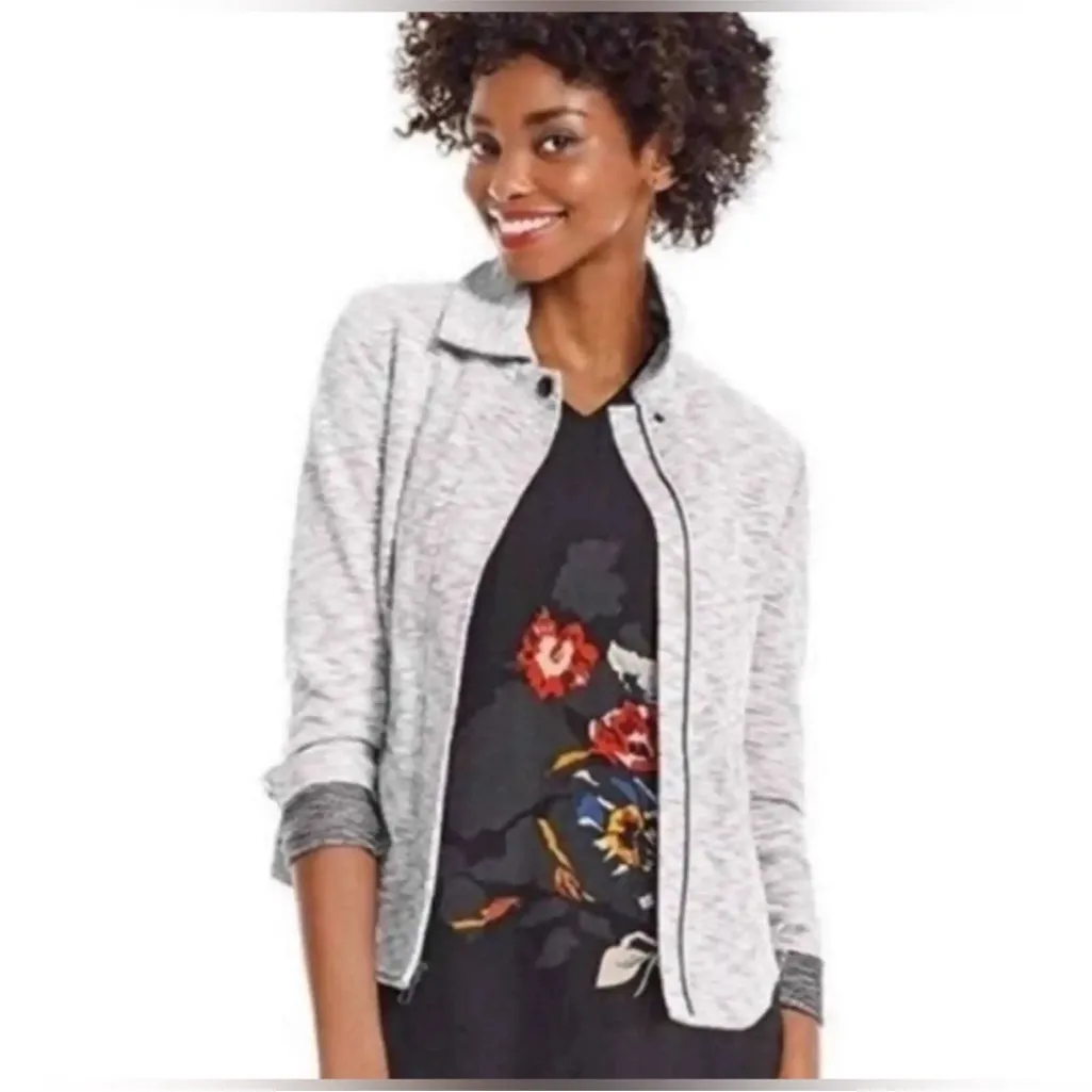 CAbi #5102 Marled Gray Neo Knit French Terry Moto Sweatshirt Jacket, S - Image 10