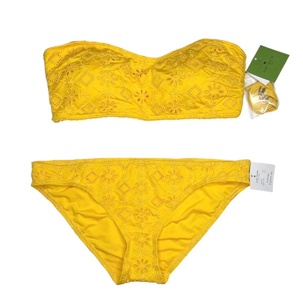 new  KSNY  Eyelet Bandeau Underwire Bikini Set  Saffron Yellow  L - Image 5