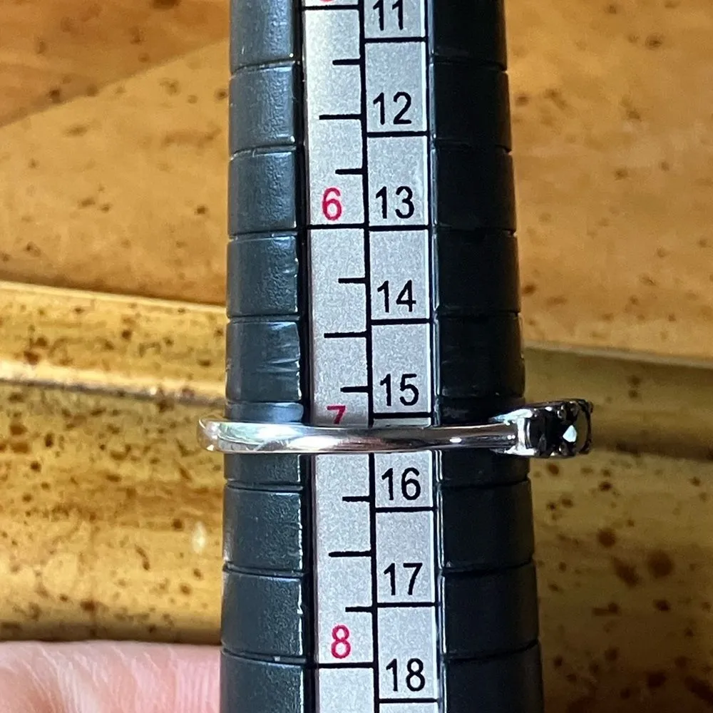 Natural Black Diamond Sterling Silver Trilogy Ring Size 7 - Image 7