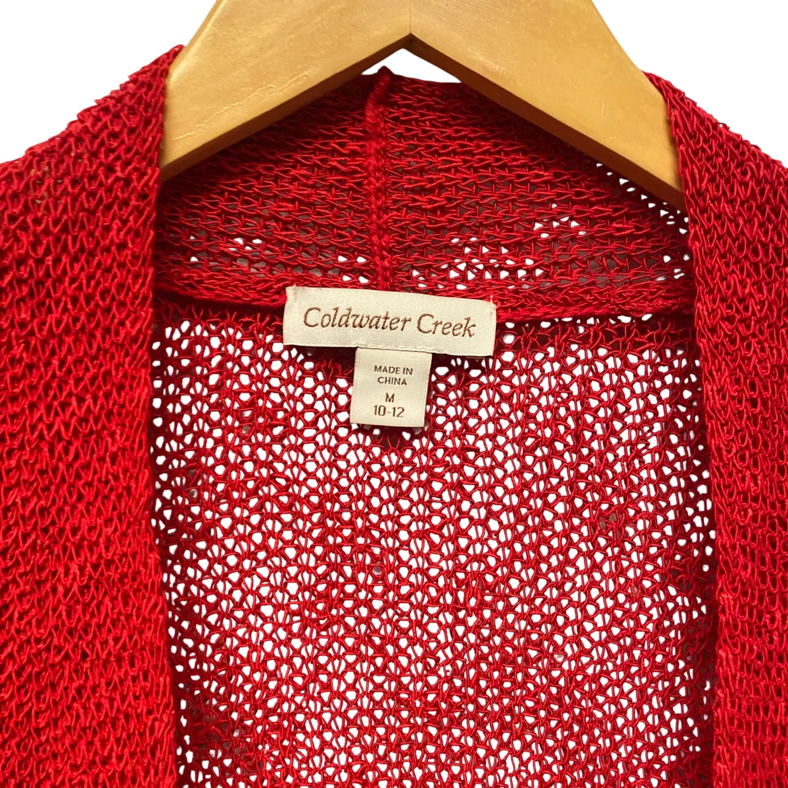 Coldwater Creek Red Mesh Stitch Short Sleeve Open Front Cardigan Sweater M 10-12 - Image 2