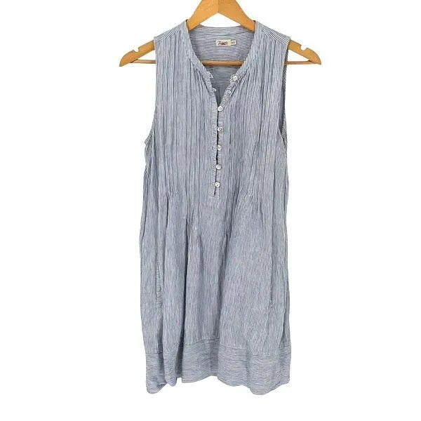 Faherty Isha Dress Blue Mini‎ Stripe Linen Small - Image 2