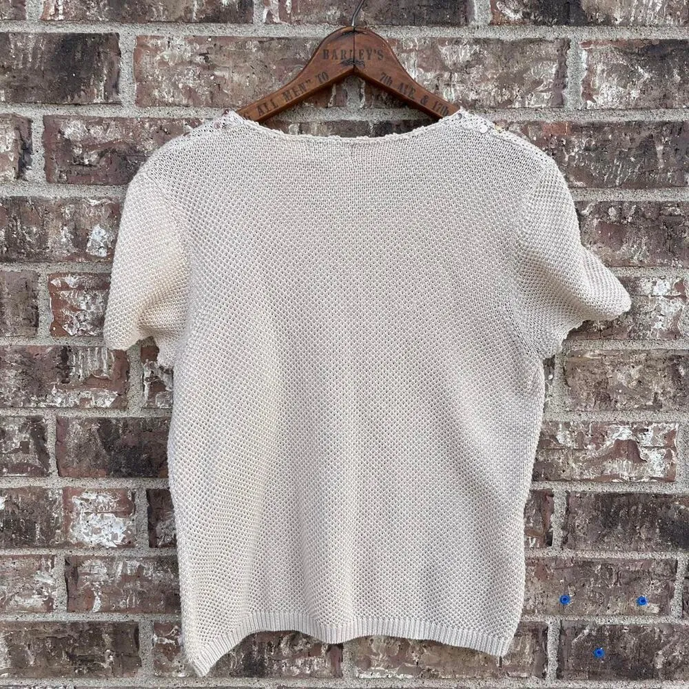 Vintage Y2K Womens Size PL Knitted Sequin Coastal Beach‎ Cover Up Minimal Tan - Image 6
