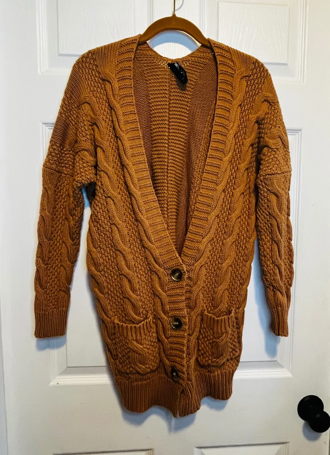 AGNES & DORA Cozy Cable Knit Long Cardigan Sweater Women's S Camel Brown - Image 1