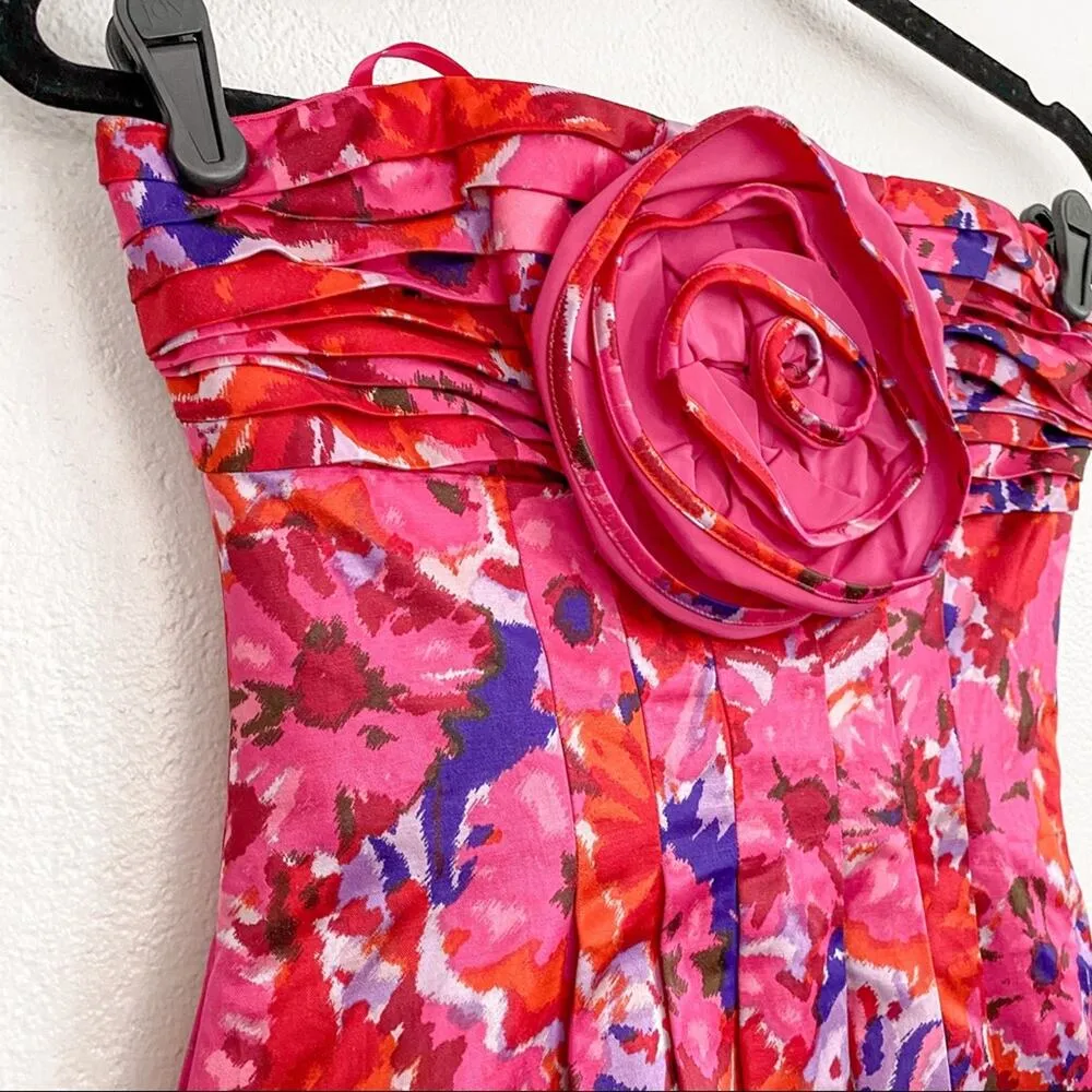 BCBG Begonia Strapless Floral Cocktail Dress Size 2 - Image 5
