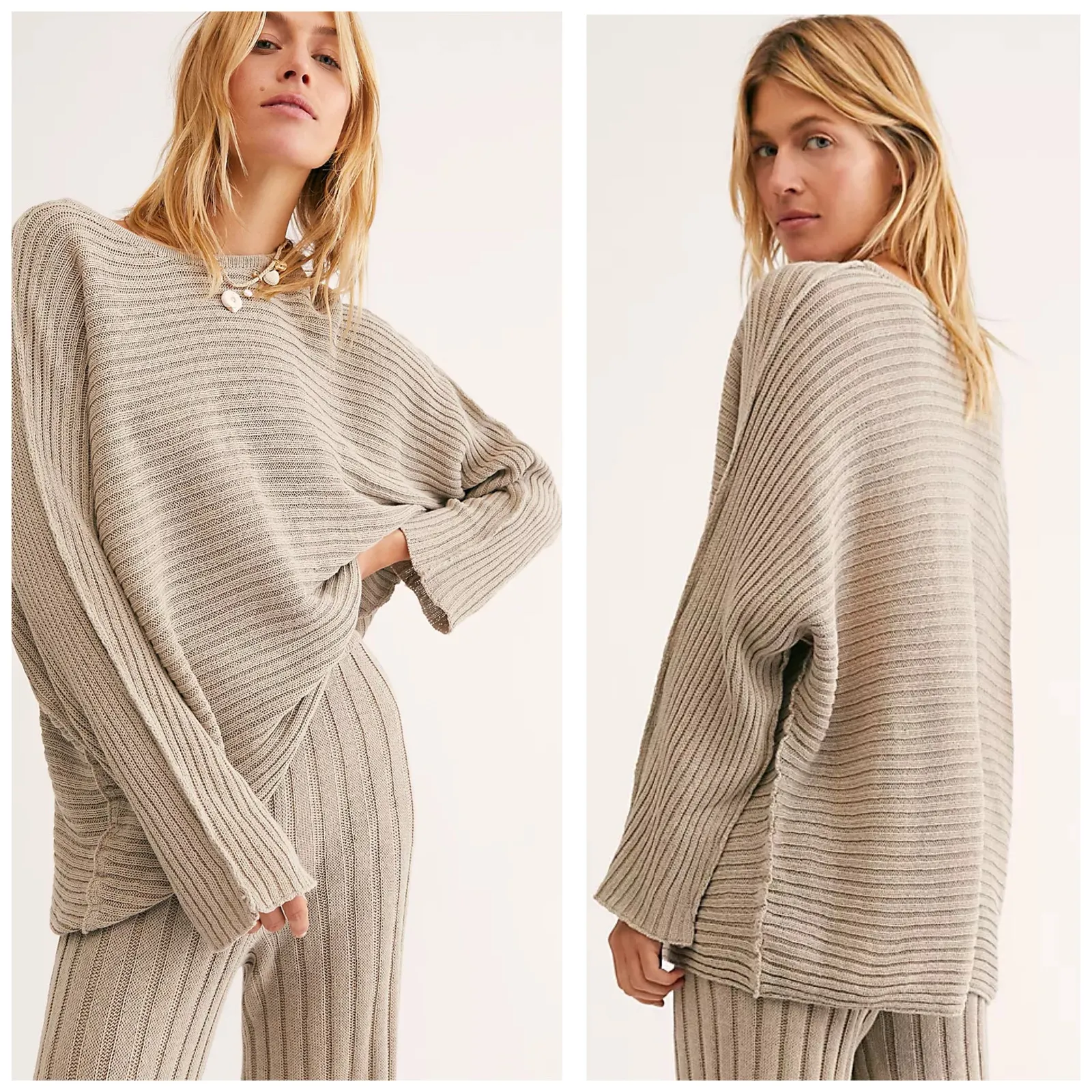 Free People Beach Imogene Sweater Size XS Tan Ribbed Oversized Open Knit - Image 2