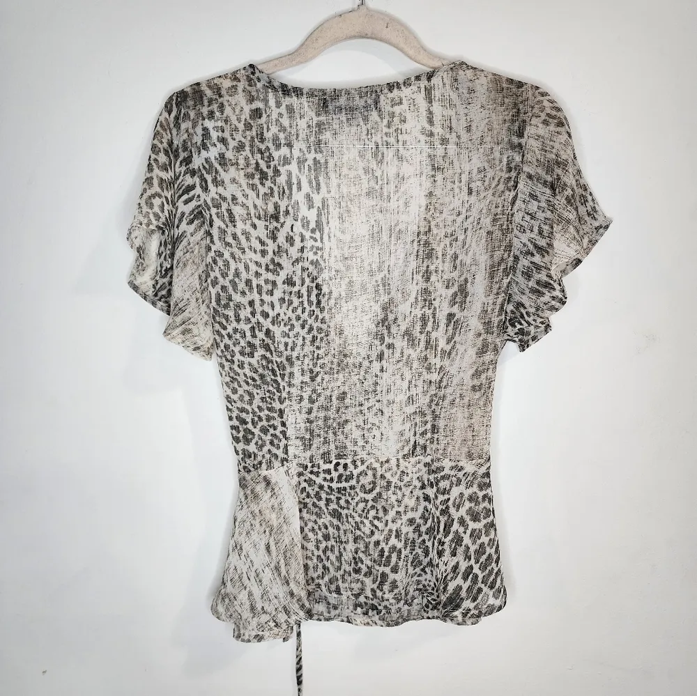 Lulu's Hot Take Leopard Animal Print Sheer Women M Fit & Flare Wrap Blouse - Image 11