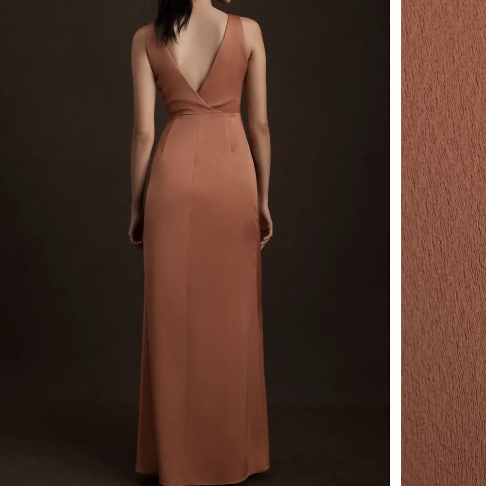 NEW Anthropologie BHLDN Piper V-Neck Side Slit Satin Gown Dress in Sedona US 6 - Image 3