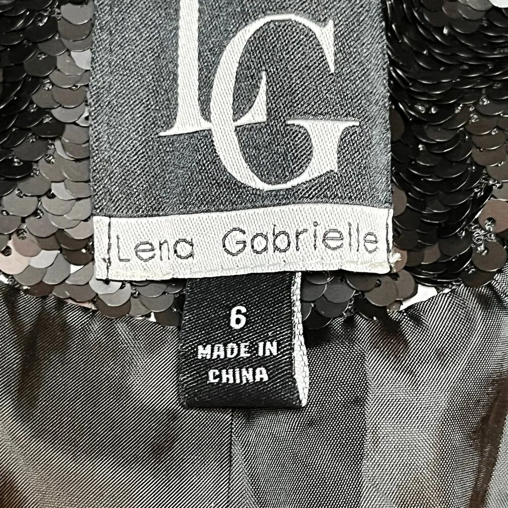 Lena Gabrielle Black Sequin Moto Jacket Lined Grunge Edgy Party New Years SZ 6 - Image 7