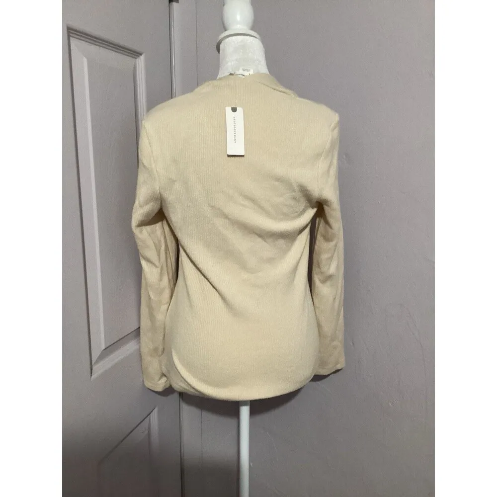 Anthropologie Square Neck Balloon Puff Sleeve Knit Sweater Cream M - Image 4