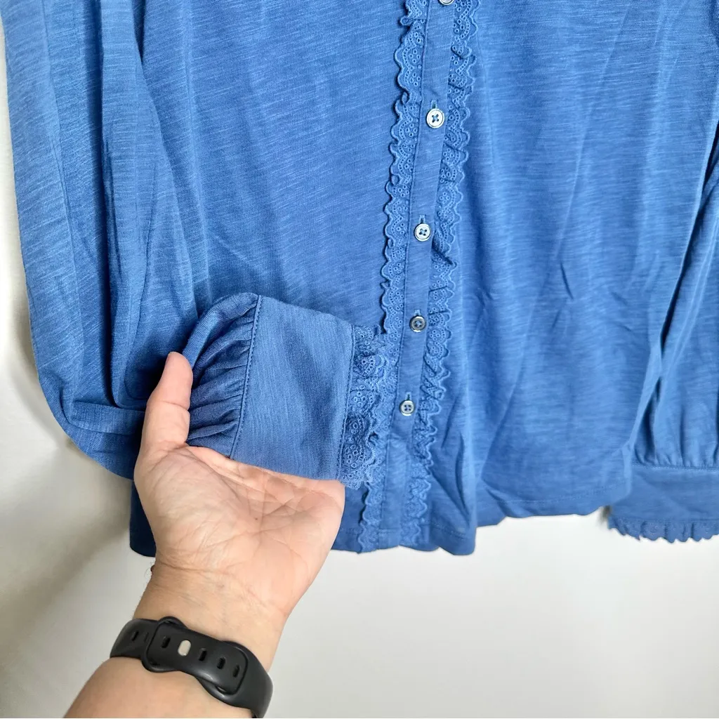 Boden Henrietta Pintuck Long Sleeve Henley Top Blue Jay Size 2 - Image 3