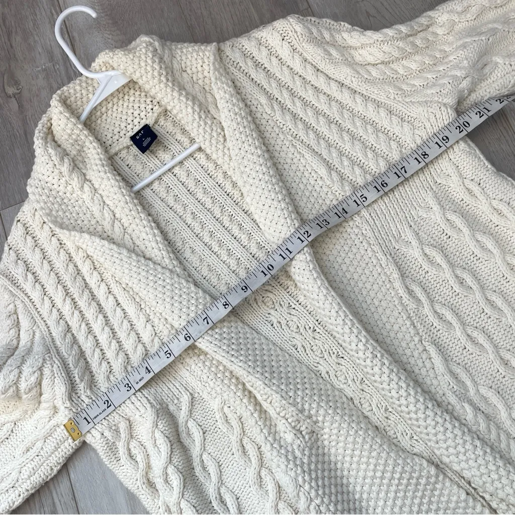 Gap Cable-Knit Cardigan Sweater open chunky womens Cream (large) heavy fisherman - Image 3