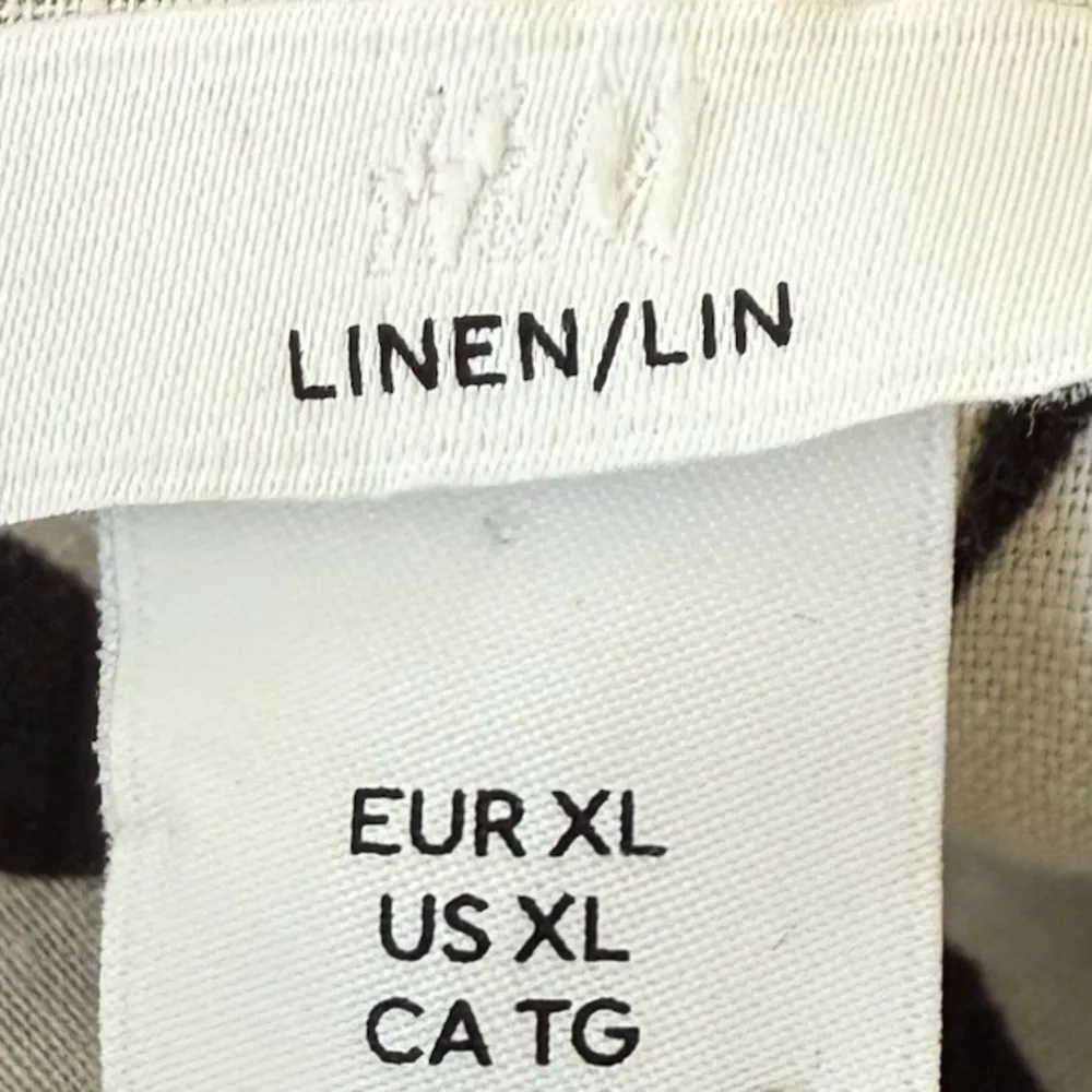 H&M Monochrome Linen Shirt Animal Print Button Down Blouse XL Modern Resort Chic - Image 12