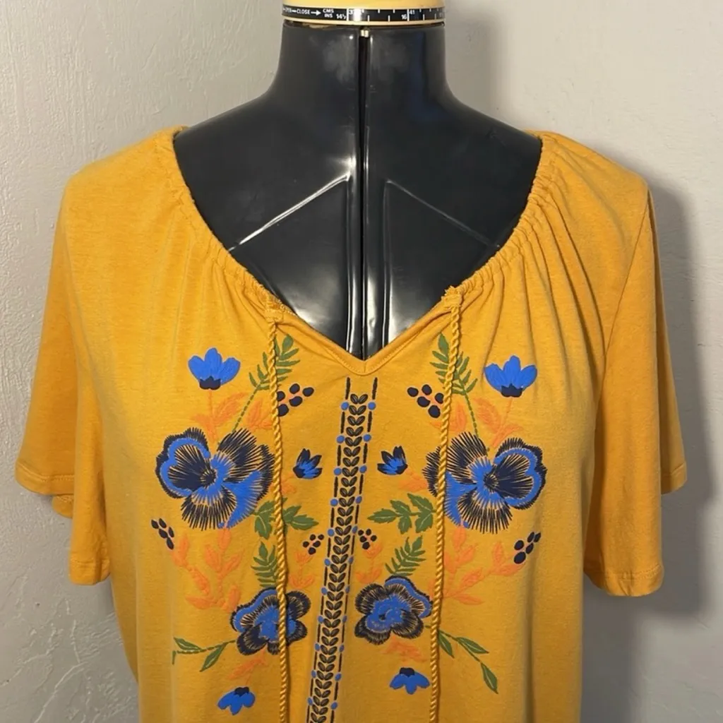 Carolyn Taylor Mustard Yellow Boho Blouse Floral Embroidery print 2X Plus - Image 2