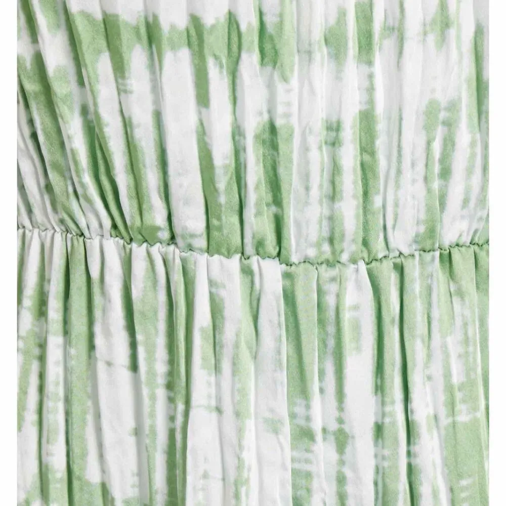 VINCE. Tie Dyed Sleeveless Satin Midi Dress Size Large White Green - Image 9
