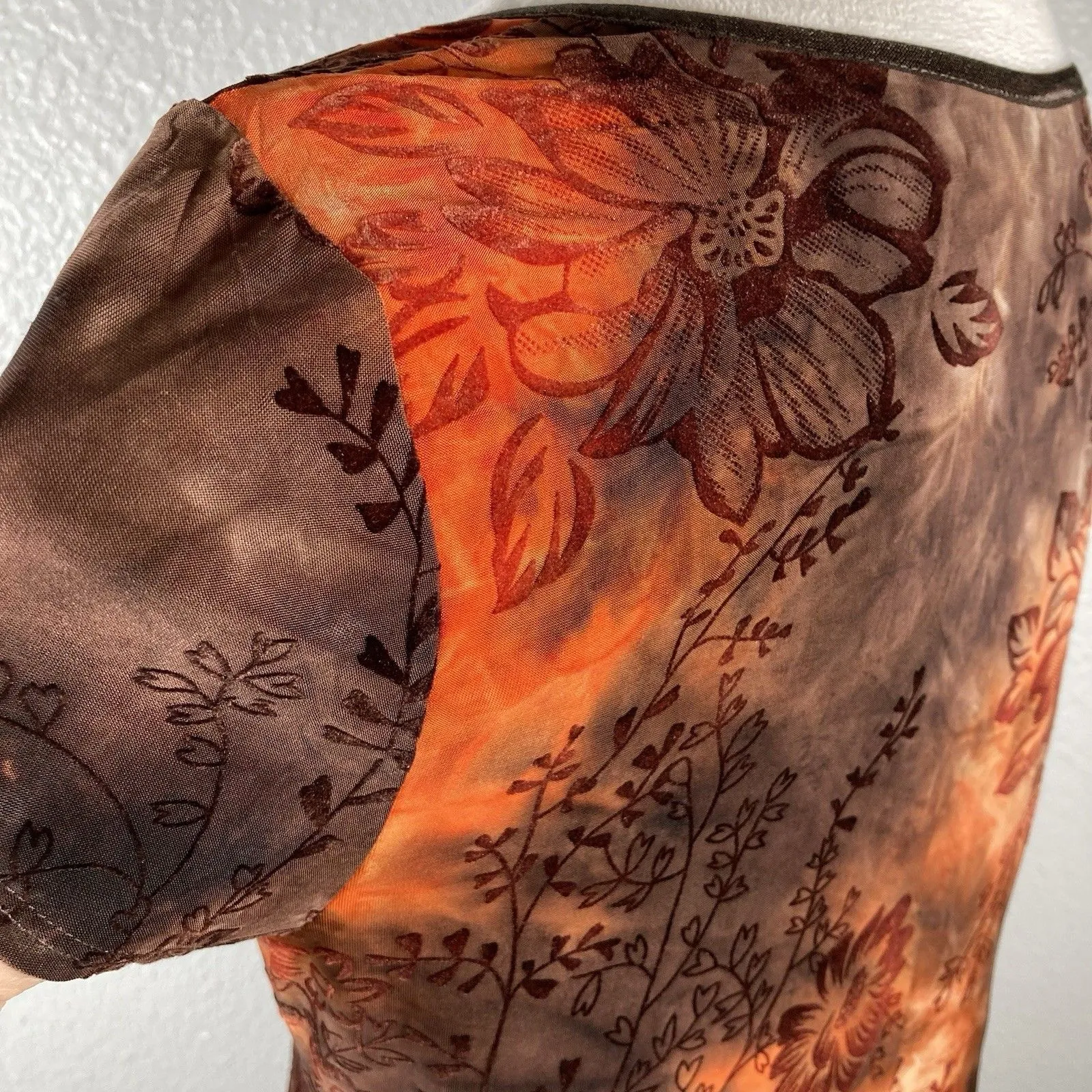 Velvet Burnout Top M Brown Orange Fairy Grunge Whimsigoth Y2K Cato Keyhole Neck - Image 7