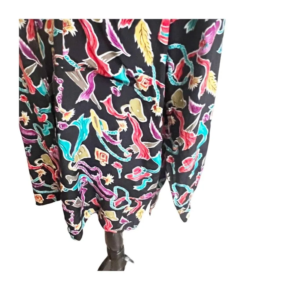 Diane Von Furstenburg Vintage Novelty Hats Feather Button Down Shirt XL Artsy Black - Image 5