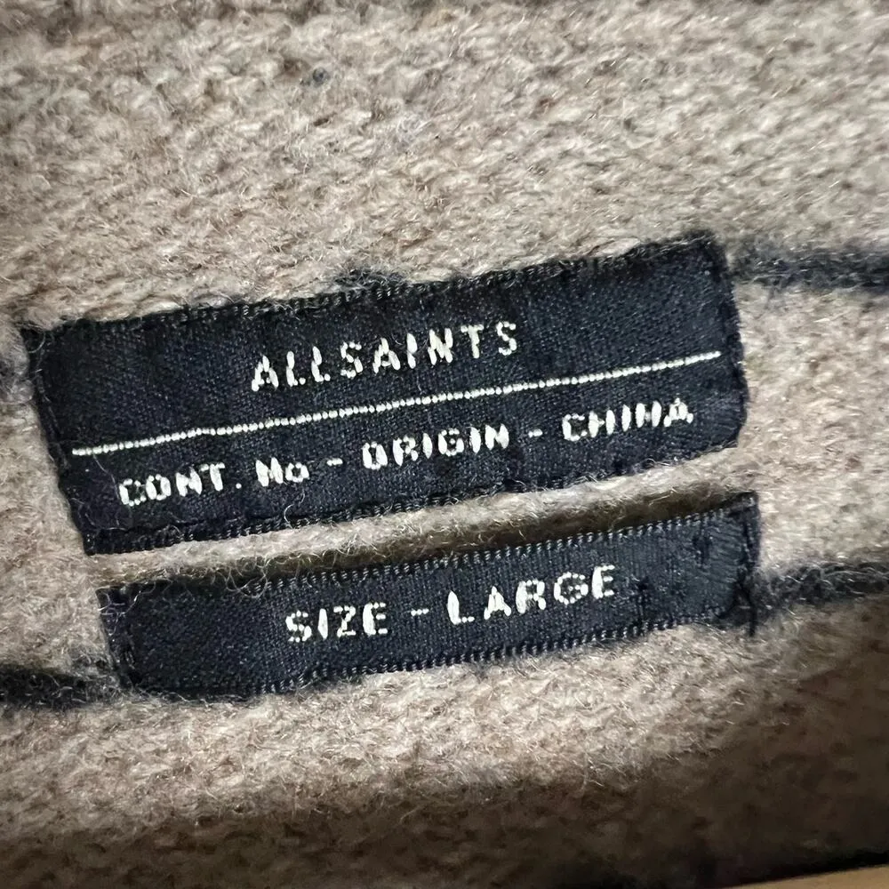 All Saints Hexen Wool Knit Crew Neck Long Sleeve Sweater Tan Black Size Large - Image 7