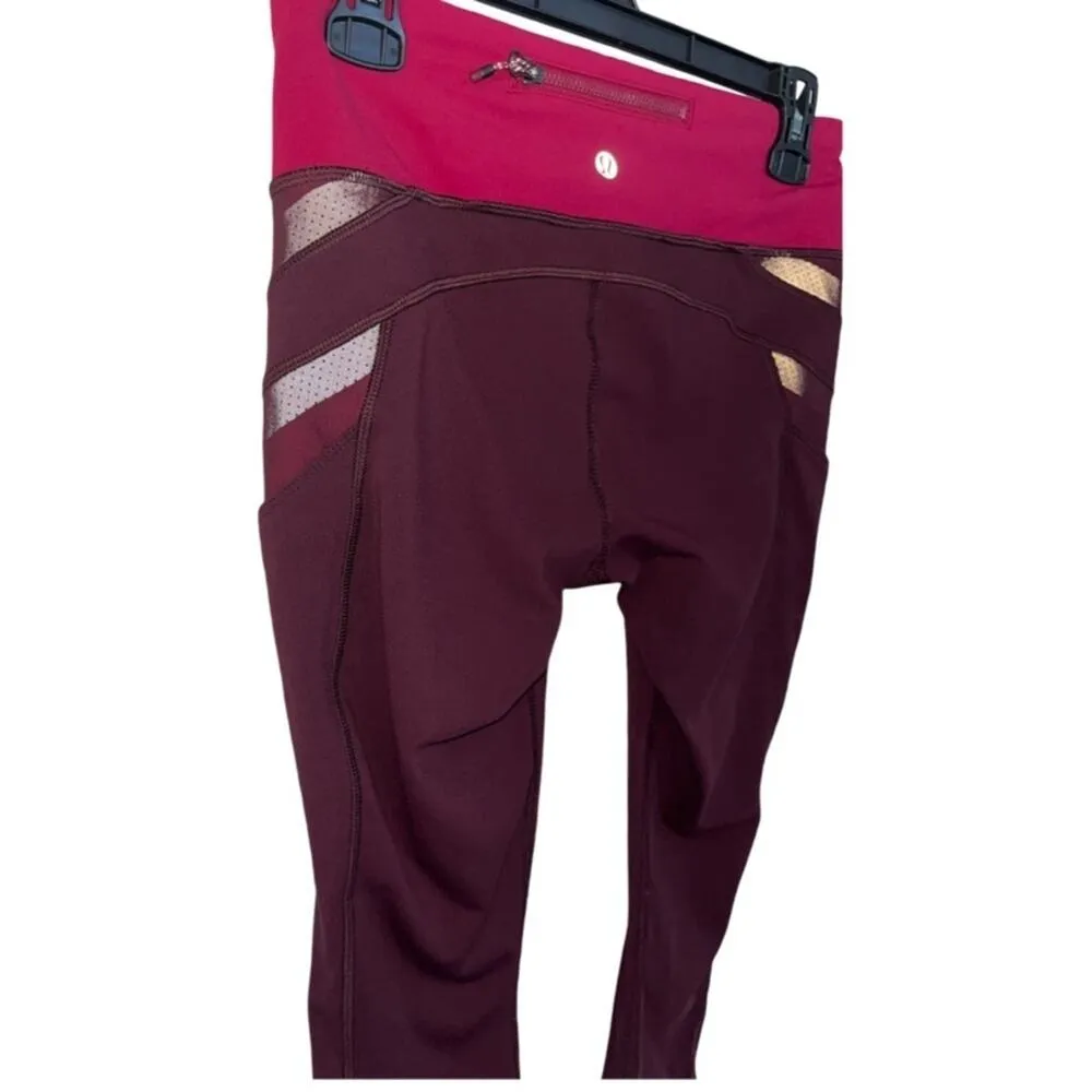 Lululemon Illumina Crop Leggings Size 6 Bordeaux Drama Pink Mesh Reflective VGUC - Image 4