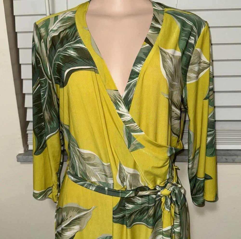 mlle gabrielle woman size LARGE JERSEY KNIT MAXI DRESS tropical leaves - Image 2