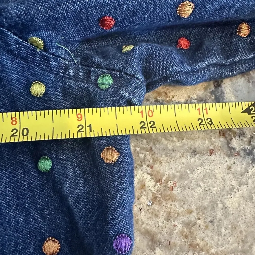 Vintage Keren Hart Polka Dot Rainbow Embroidered Denim Jean Jacket Size Large - Image 9