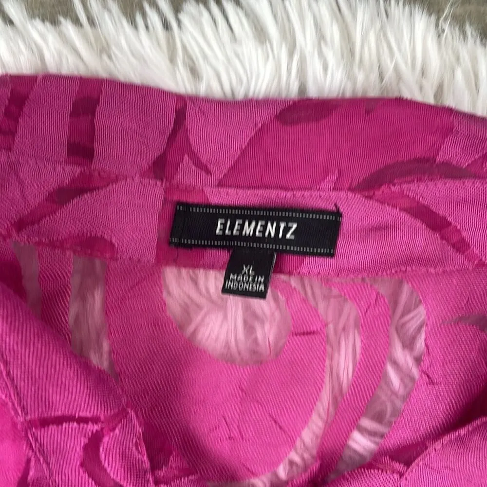 ELEMENTZ sheer floral pink linen blend button down top. Size XL - Image 3