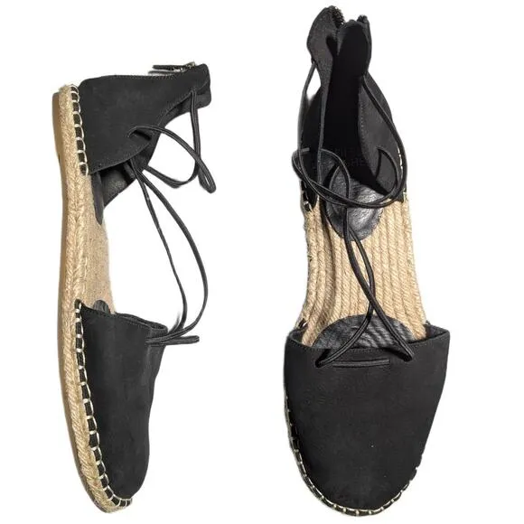 Eileen Fisher Black Nubuck Leather Lace-Up Back Zip Espadrille Sandals Sz 9.5 - Image 2