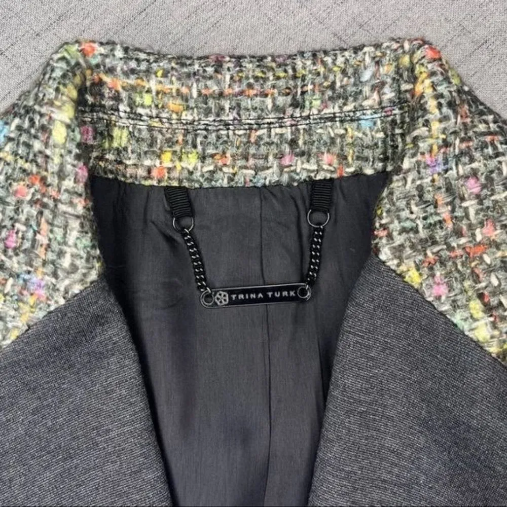 Trina Turk Green Plaid Tweed Blazer Jacket Golden Eye 2 XS - Image 10