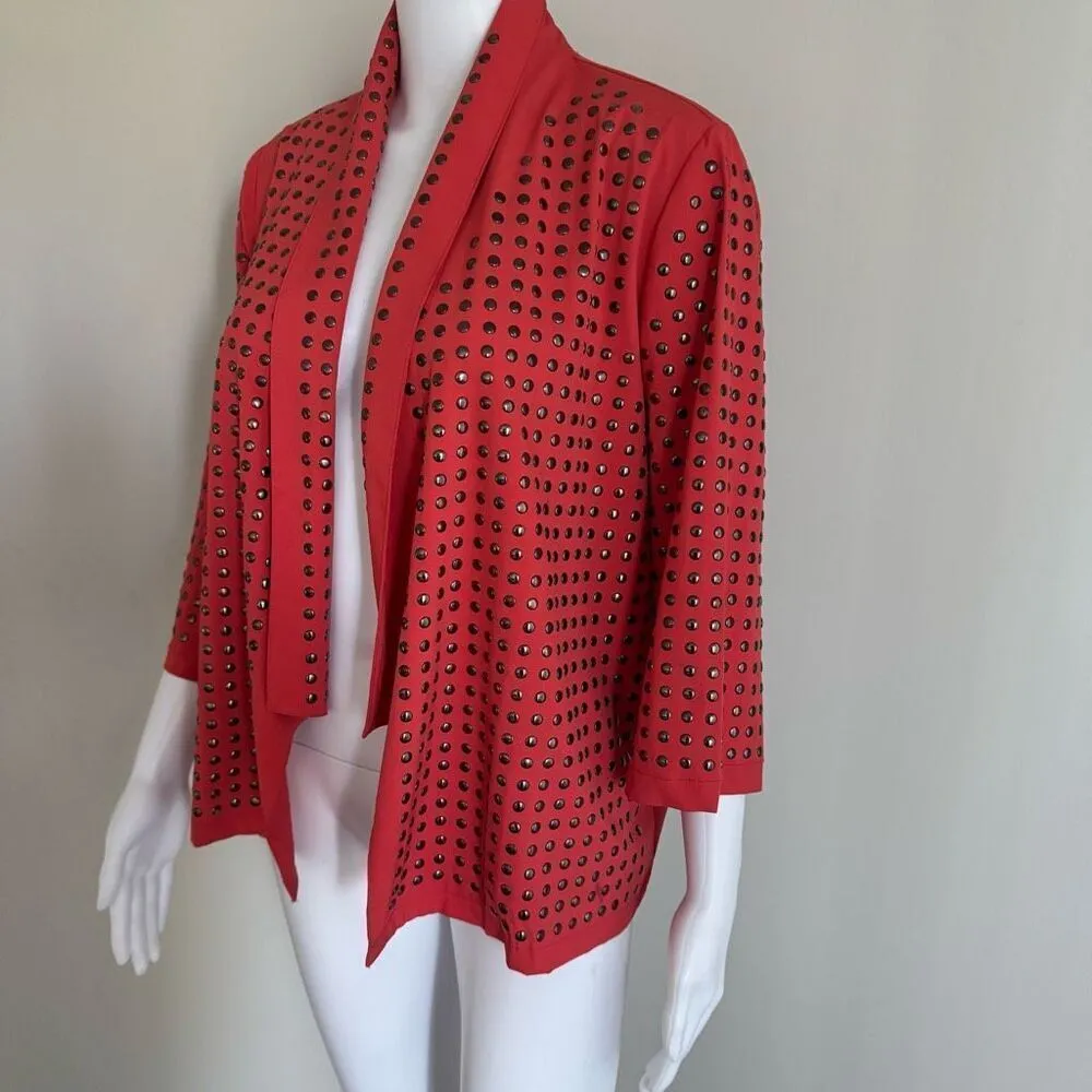 Y2K Studded Slinky Open Front Cardigan Orange Size M - Image 7