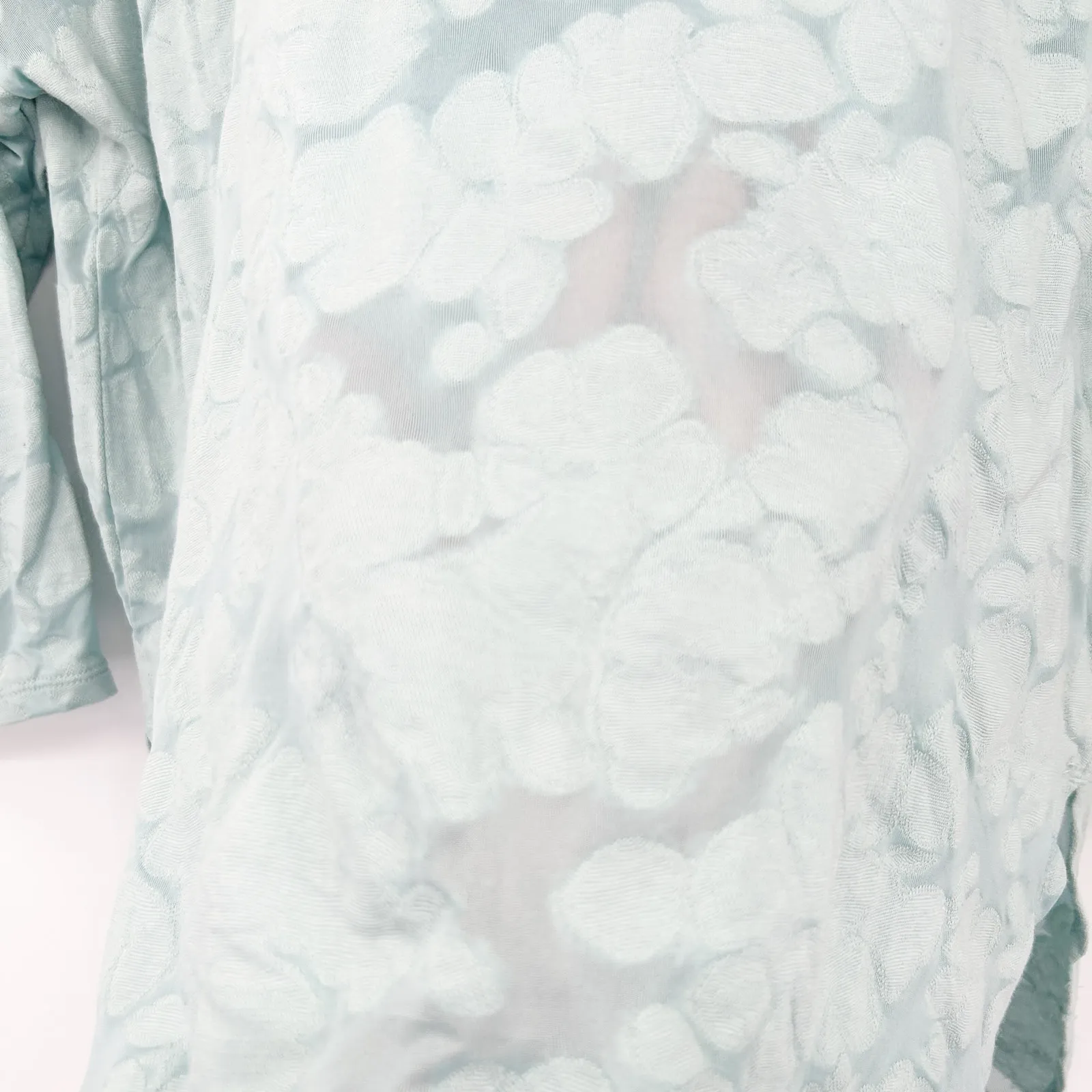 Aritzia Babaton Womens Casual Boho Floral Jacquard Crewneck Blouse Top‎ XS Aqua - Image 6