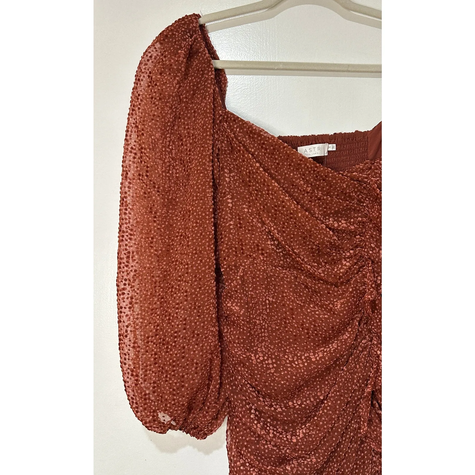 ASTR The Label Athens Ruched Puff Sleeve Burnout Velvet Midi Dress Sz Small NWT - Image 7