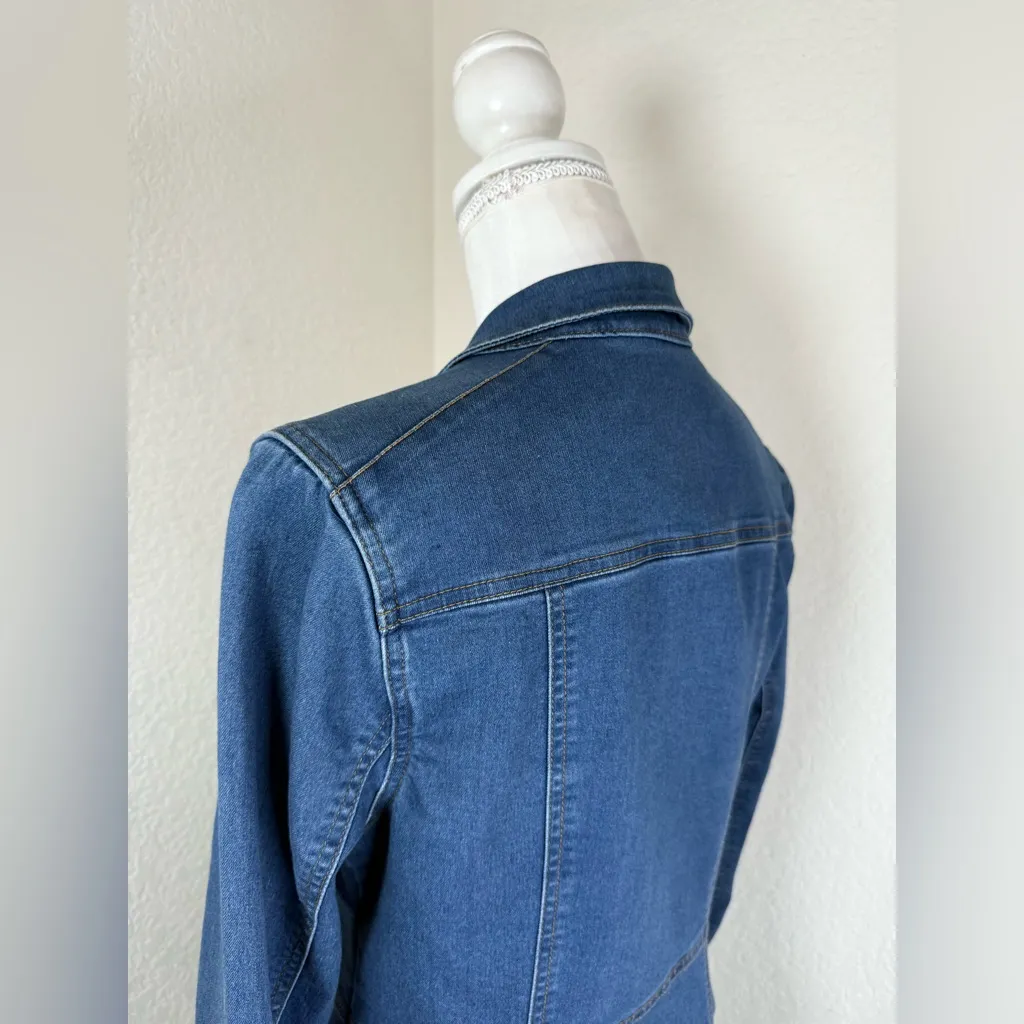 Free People Dynomite Denim Snap Front Shirt  Mini Jean Dress long Sleeve. Medium - Image 7