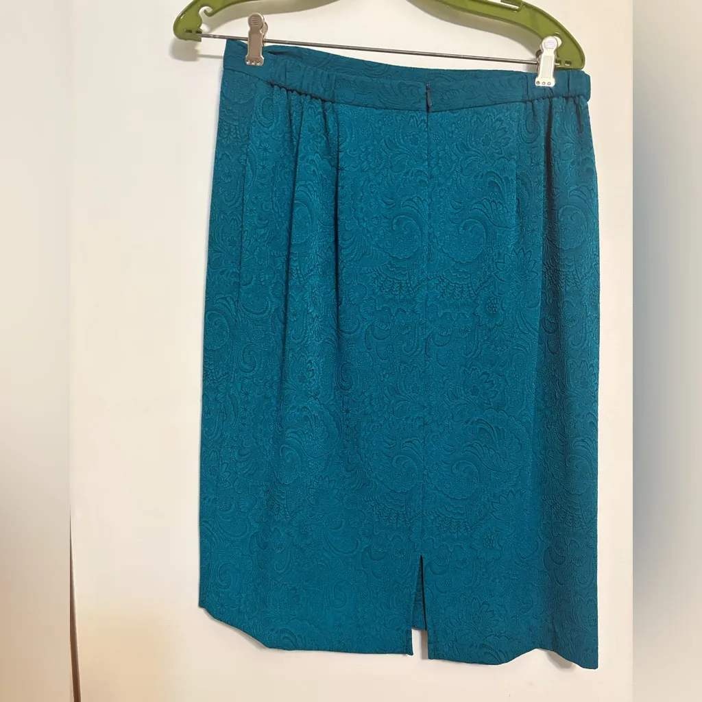 Vintage DB Collection Women's Teal Floral Skirt Blazer Suit Set Size 10 Petite Blue - Image 6