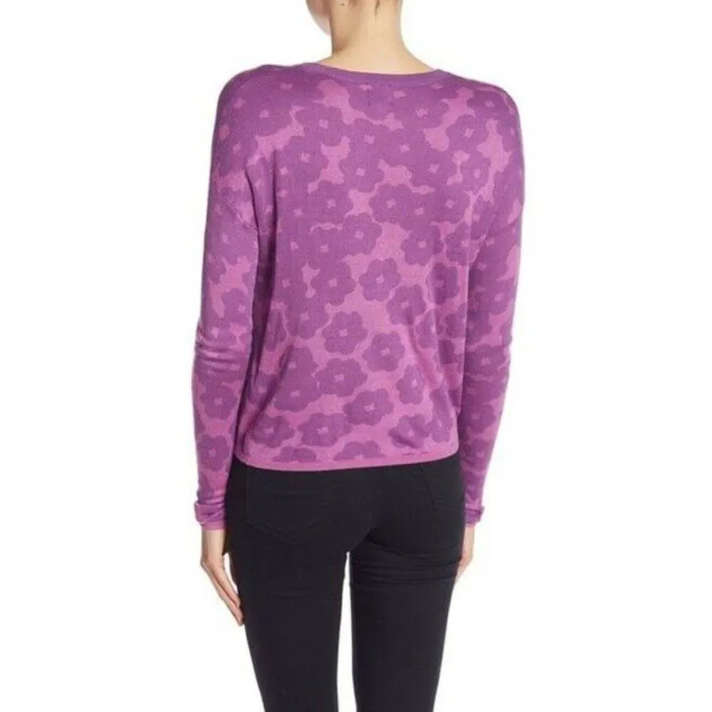 John + Jenn Fionne Flower Print Crop Long Sleeve Floral Sweater Purple Small - Image 2