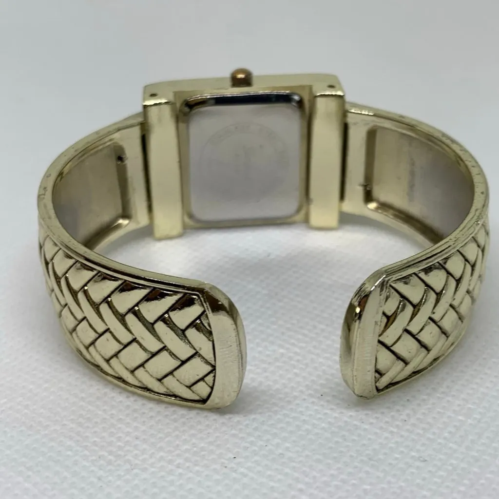 Geneva women gold tone watch quartz analog 25mm cuff bangle bracelet 7” running - Image 4