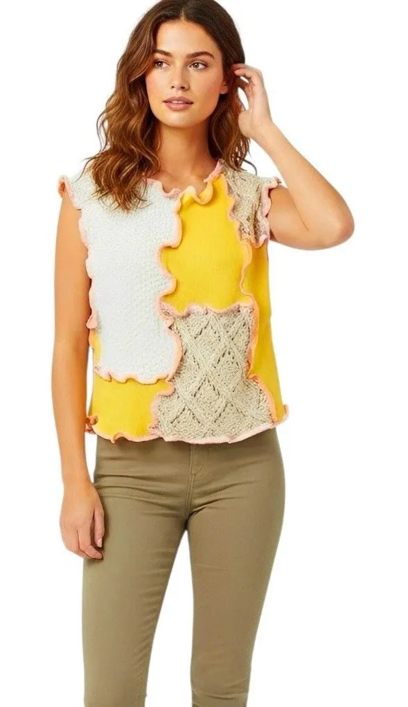 Rua Carlota Womens Sweater Handmade Vest Patchwork Preppy Geek Light Academia Size M - Image 1