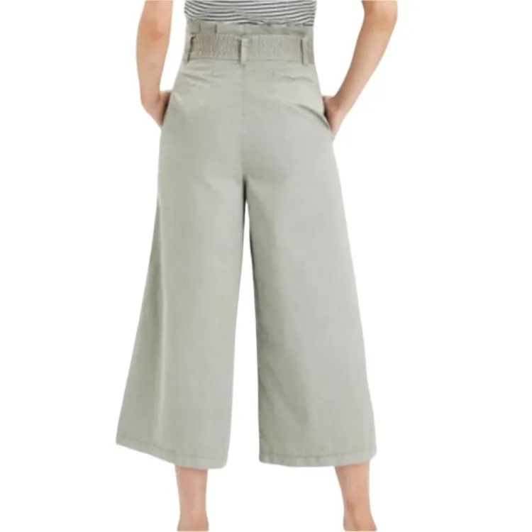 American Eagle Cream Highest Rise Belted Paperbag Waist Cropped Wide Leg Pants - Image 13