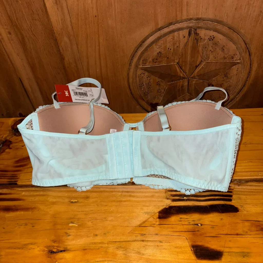 Adored by Adore Me Morgan Natural Lift Lace Push Up Bra Bralette 38C Light Blue - Image 8