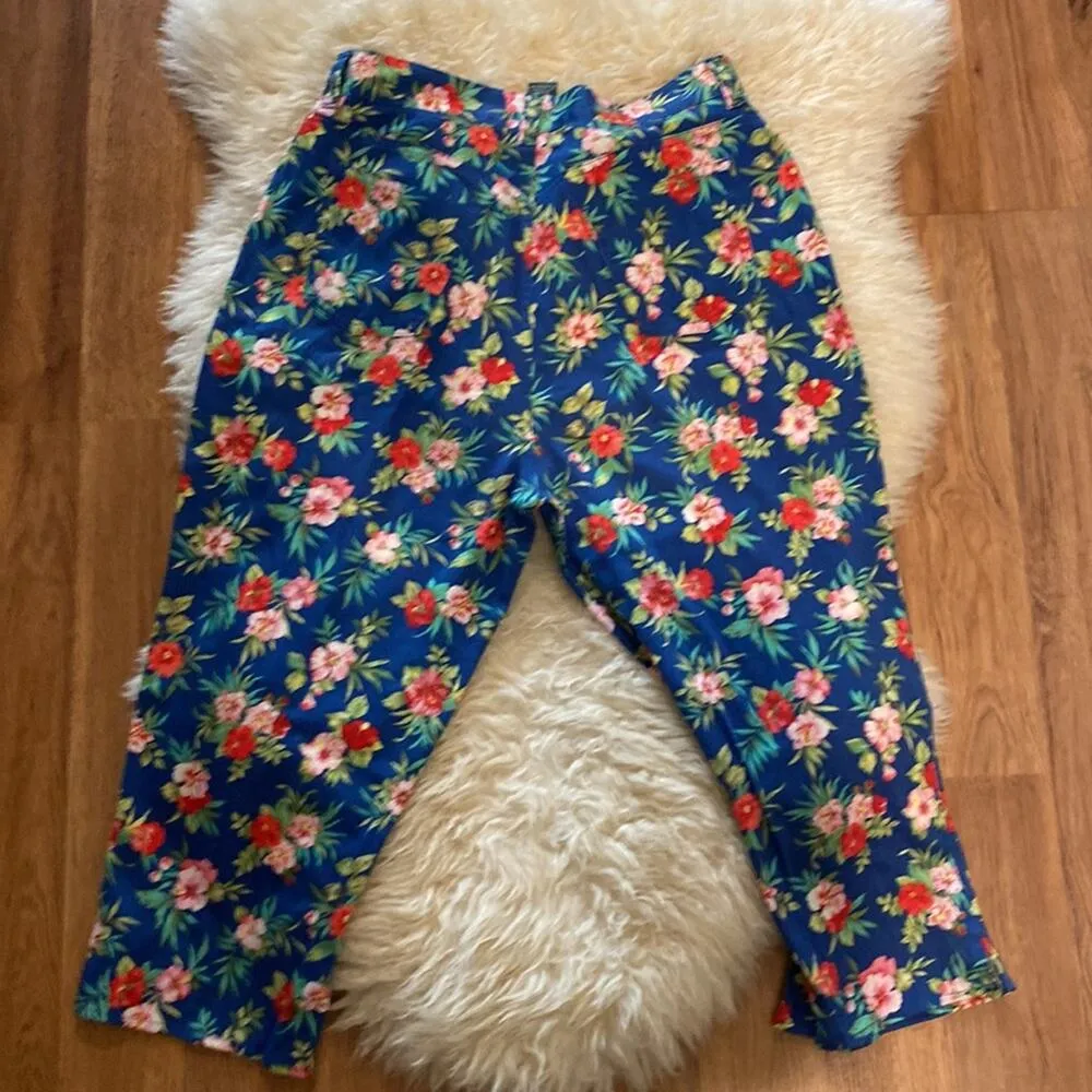 Lauren Ralph Lauren Colorful Floral Women’s Cropped Capris Sz 12 Petite Cotton Blue - Image 6