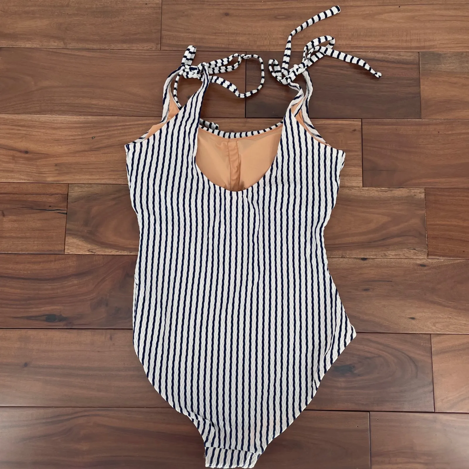 J.Crew Striped Tie-Shoulder One-Piece Swimsuit Size M - Image 5