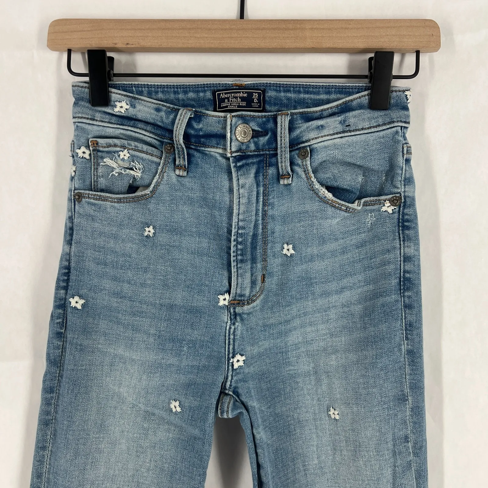 Abercrombie & Fitch Simone Ankle Jeans Womens 0 Blue Denim Frayed Hem High Rise - Image 3