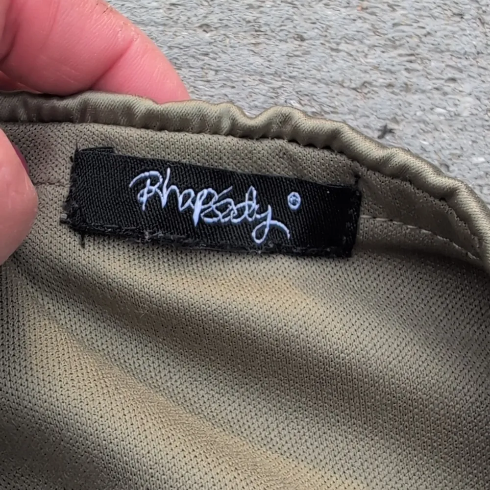 Rhapsody Satin Strapless Cocktail Dress | Juniors Olive Green Strapless Dress - Image 8