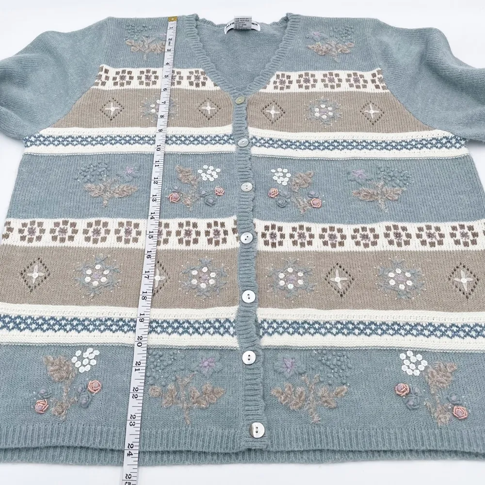 Vintage Alfred Dunner Floral Embroidery Beaded Knit Cardigan Sweater Size Large - Image 7