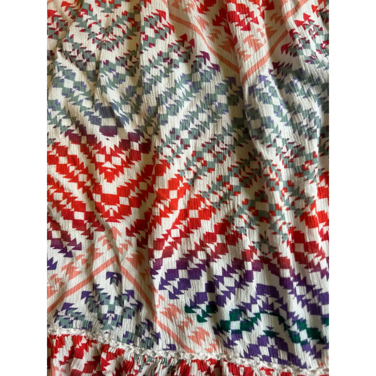 Zac & Rachel Boho Geometric Print Top Size 2X Colorful Indian Gauze Crochet Orange - Image 5