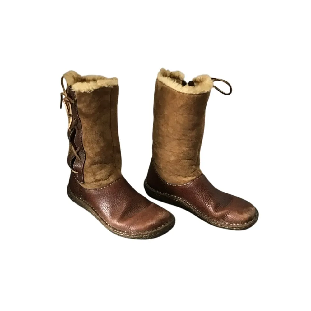 Born Women's Size 6.5/36.5 Nome Suede Shearling Brown Laces On The Sides Boots Tan - Image 3