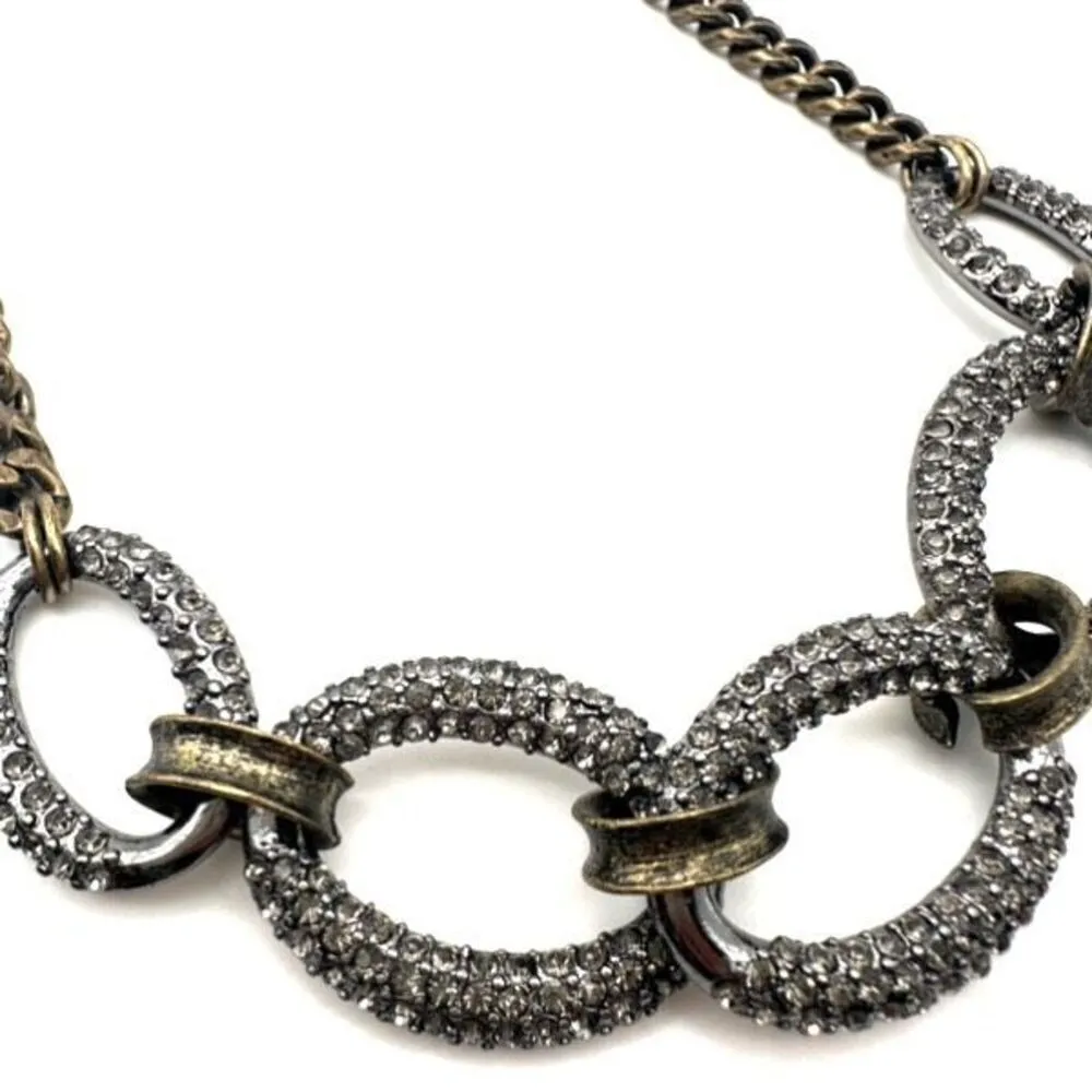 Loft‎ Chunky Pave Two Tone Gunmetal Choker Necklace Statement Punk Grunge Goth - Image 3