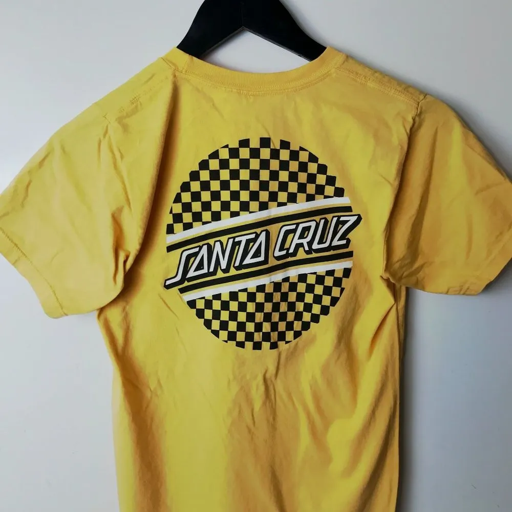 Santa Cruz Skateboards Logo T Shirt Womens Yellow S Small Checkered Graphic Tee - Image 7