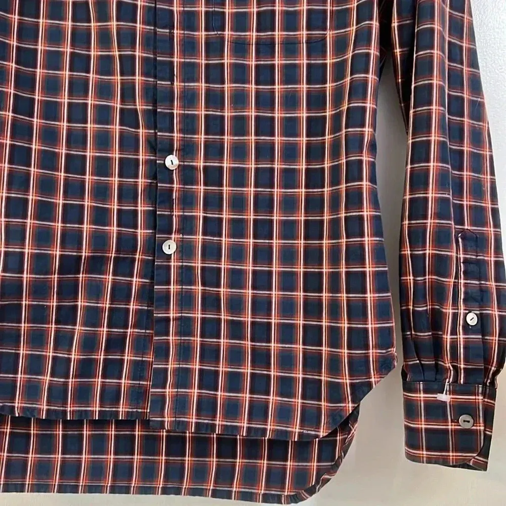 Timo Weiland Plaid Checkered Button Down Big Collar Career Work Layering Preppy Blue - Image 3