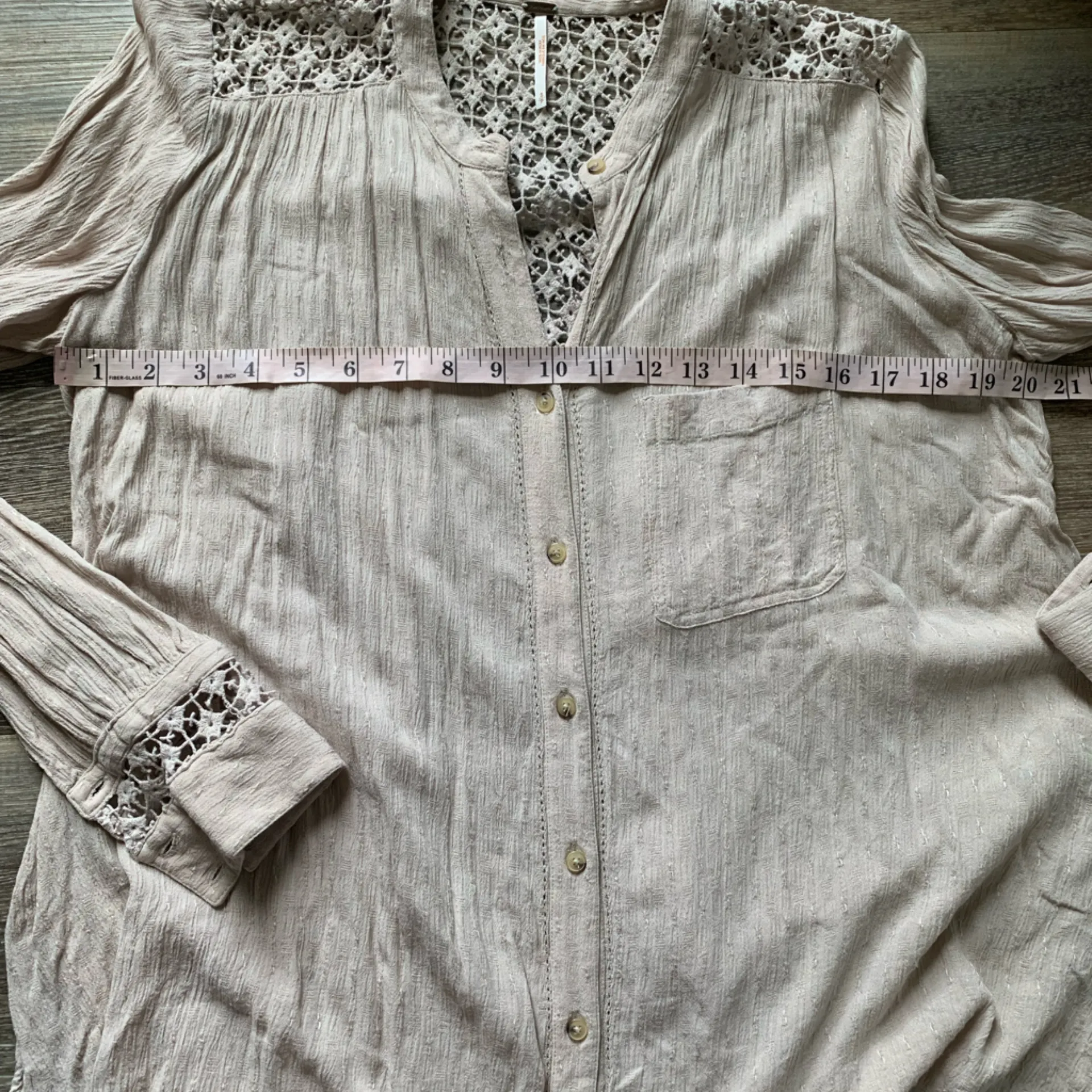 Free People  Cream Button Down Shirt with Lace Accents - Image 7