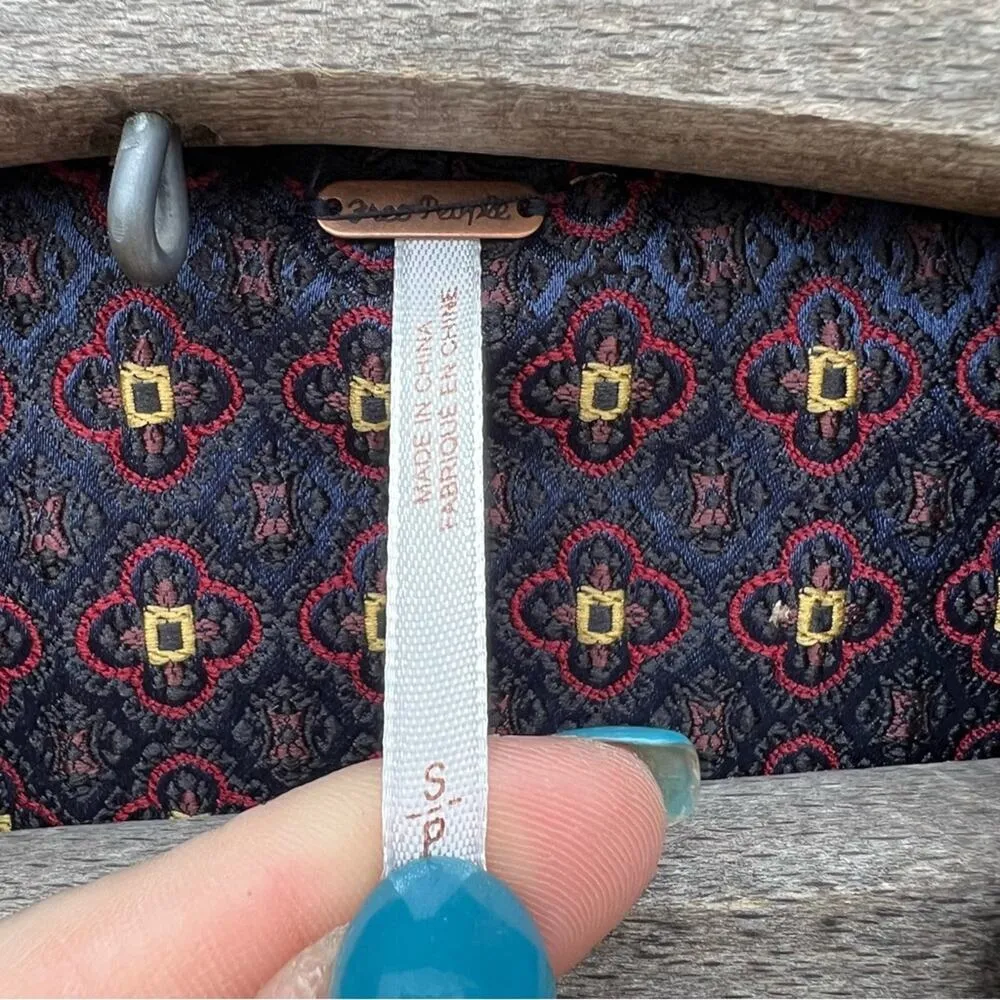 Free People Shrunken Jacquard Jacket Blazer Navy Maroon Geometric SMALL - Image 8